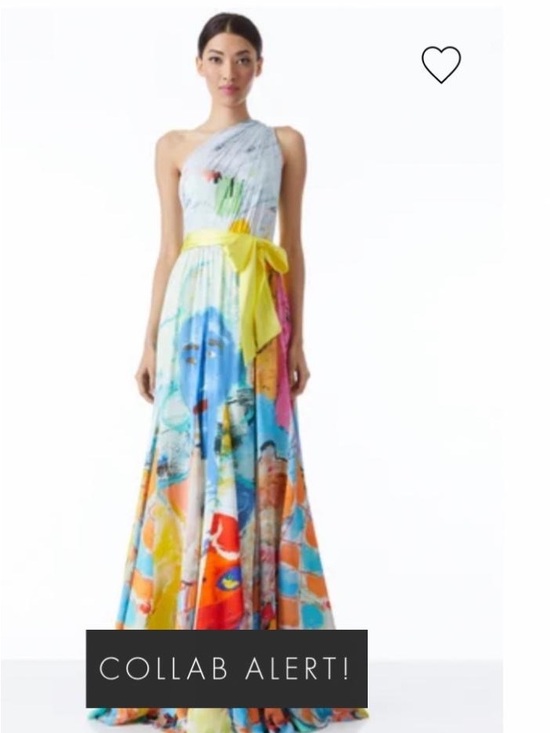 Alice + Olivia Dresses & Skirts - Alice + Olivia One-Shoulder Watercolor Floral Maxi Dress with Yellow Sash